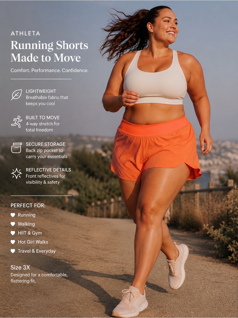 Athleta Orange Run With It Textured Running Shorts 3X Athletic Activewear
